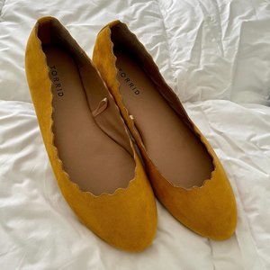 Torrid Mustard Yellow Faux Suede Scalloped Flats
